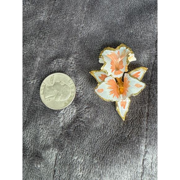 Signed Cerrito Original 1982 Brooch – Enamel Orchid Floral Gold Tone Pin - Picture 2 of 8